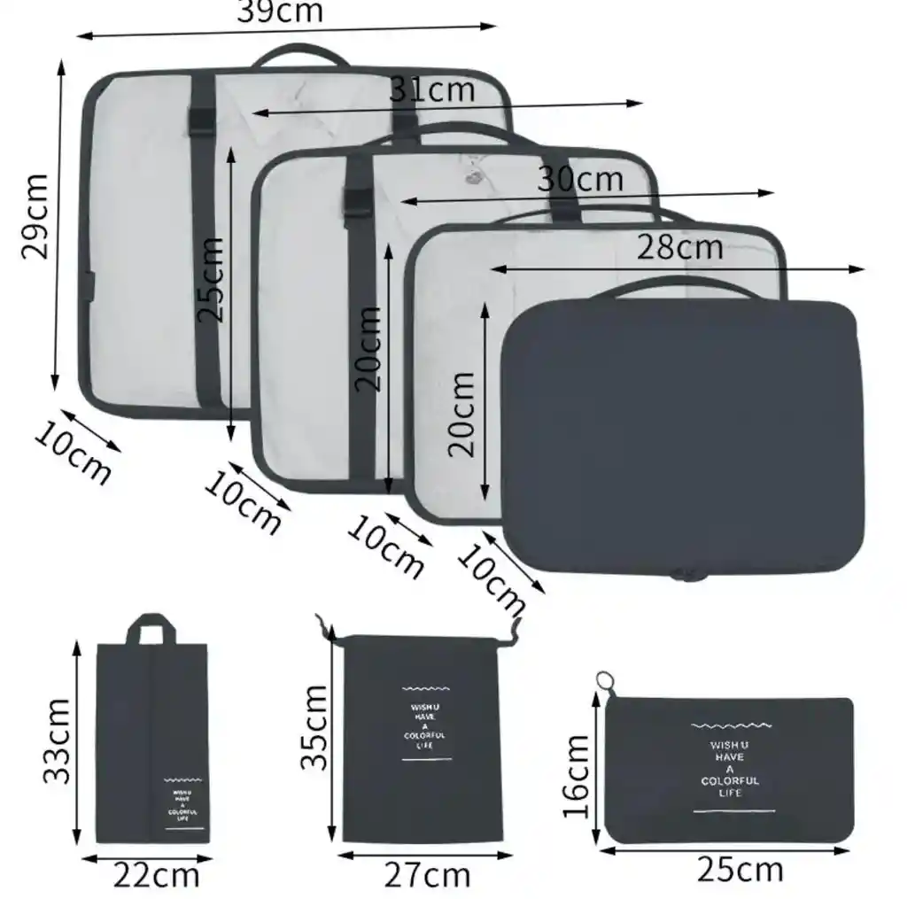 Bolsas De Almacenamiento Y Organizadoras De Viaje 7 Piezas Impermeable - Gris