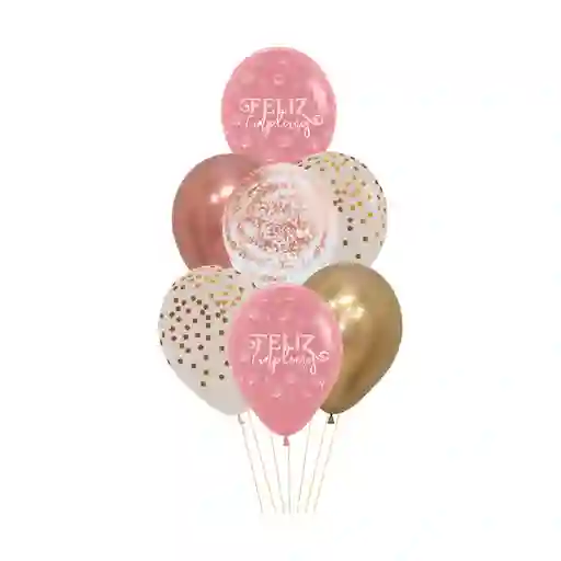 Kit Globos F.c Flores Oro Rosa X 12 Und