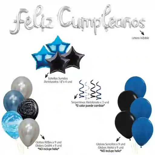 Kit Habitacion Cumple Azul Plateado