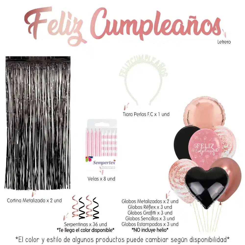 Kit Decorativo Negro Oro Rosa