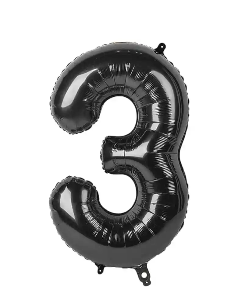 Globo Metalizado Número 3 Negro 16" Pulgadas (40 Cm)