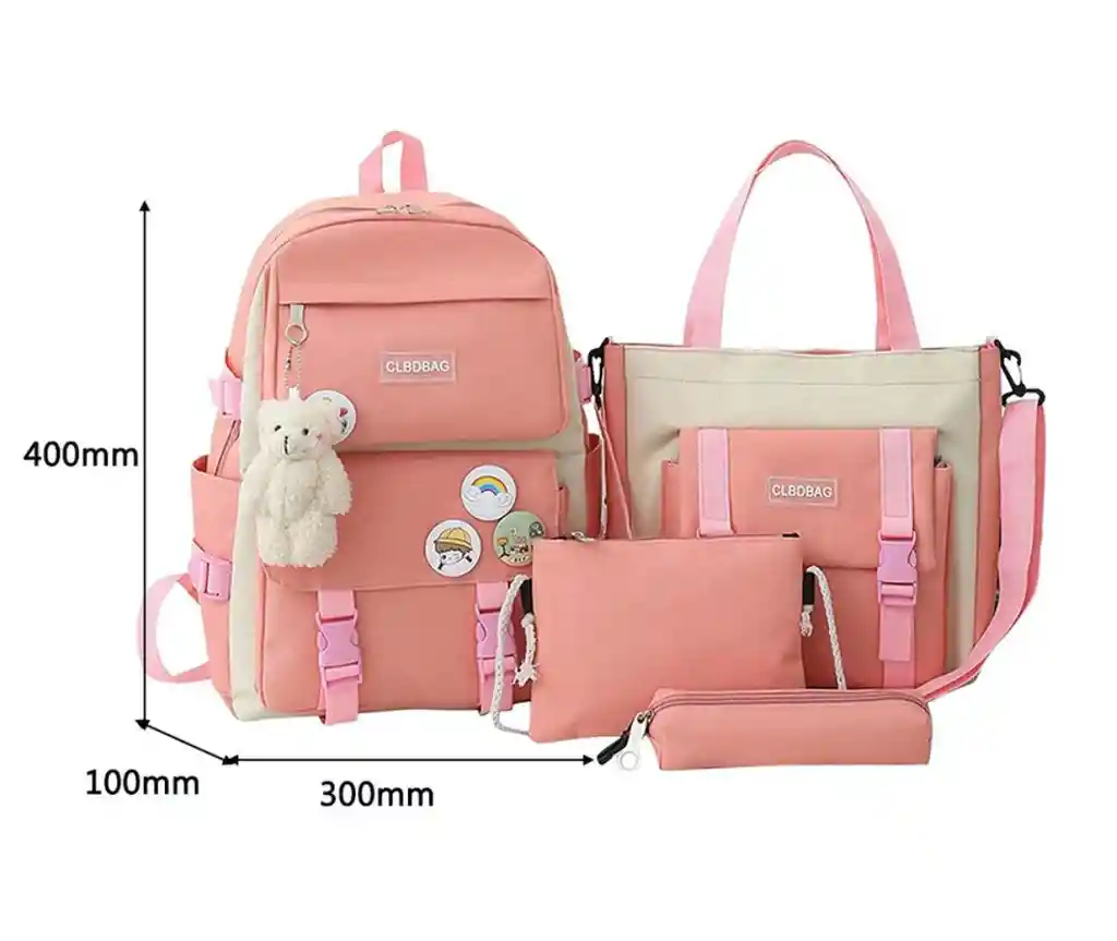 Bolso Morral Viajero Escolar Multifunción 5 Piezas - Rosa