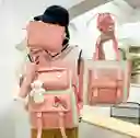 Bolso Morral Viajero Escolar Multifunción 5 Piezas - Rosa