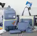 Bolso Morral Viajero Escolar Multifunción 5 Piezas - Azul