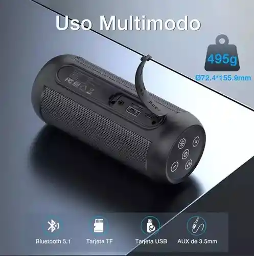 Bafle Parlante Bocina Inalámbrica De Sonido Rgb 1hora Cilindrica Bluetooth Boc242 10w