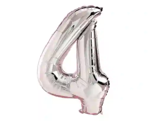 Globo Metalizado Número 4 Plateado 32" Pulgadas (81 Cm)