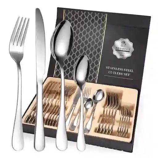 Juego De Cubiertos De Acero Inoxidable 24 Piezas Cuchillo Tenedores Cucharas Plateado