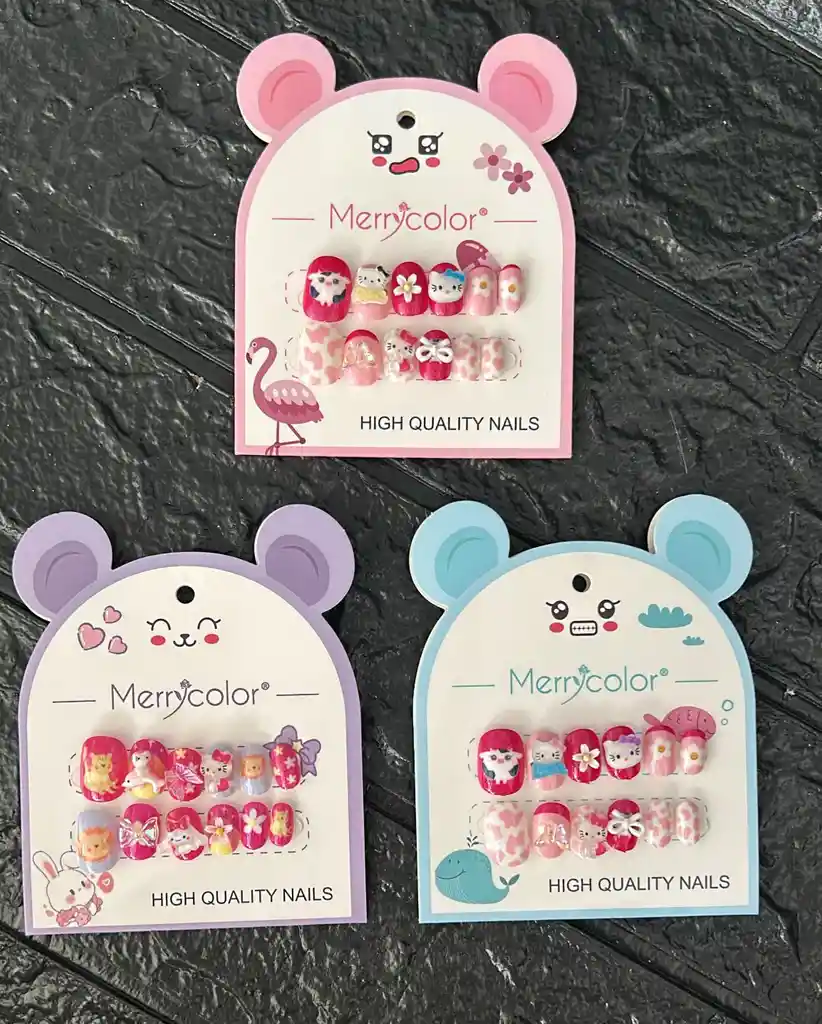 Uñas Postizas Para Niña / Uñas Postizas Infantiles X3 Unidades