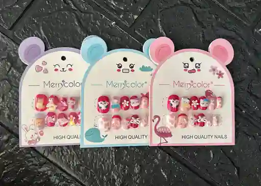 Uñas Postizas Para Niña / Uñas Postizas Infantiles X3 Unidades
