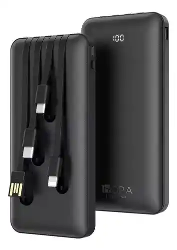 Power Bank 1hora Gar148 10000mah Carga Rápida Bateria Portátil Con 4 Cables Pantalla Led