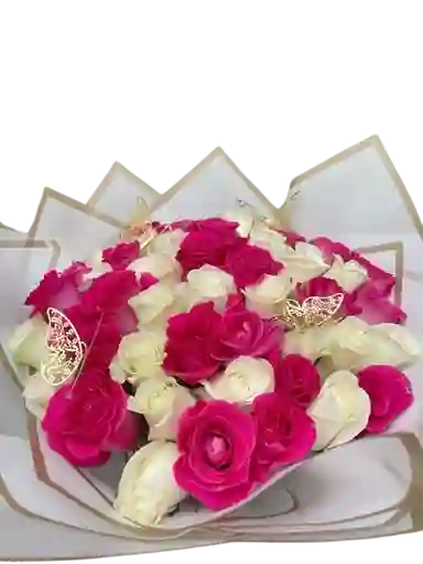 Bouquet De 36 Rosas Fucsias Y Balncas