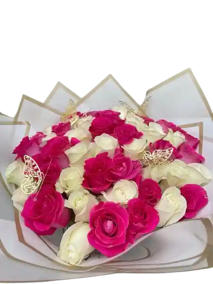 Bouquet De 36 Rosas Fucsias Y Balncas
