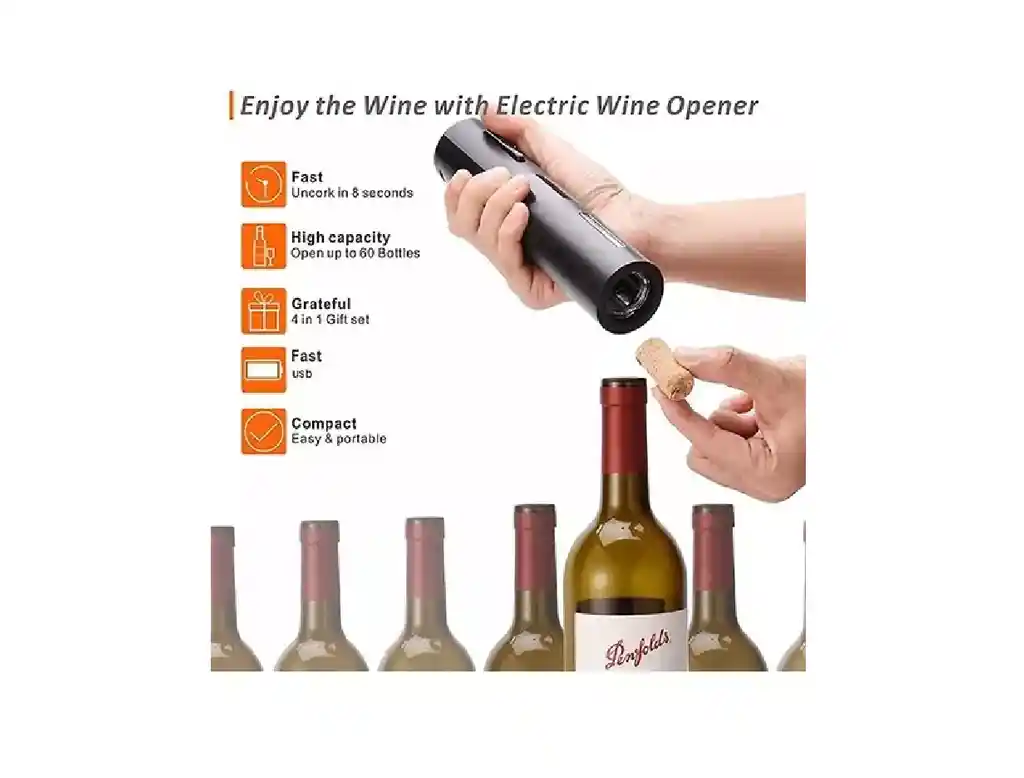 Set Sacacorchos Eléctrico Para Vino 5 En 1 + Base