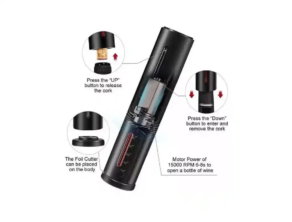 Set Sacacorchos Eléctrico Para Vino 5 En 1 + Base