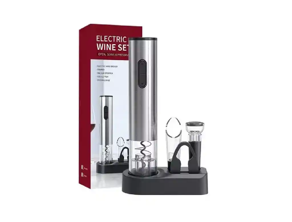 Set Sacacorchos Eléctrico Para Vino 5 En 1 + Base