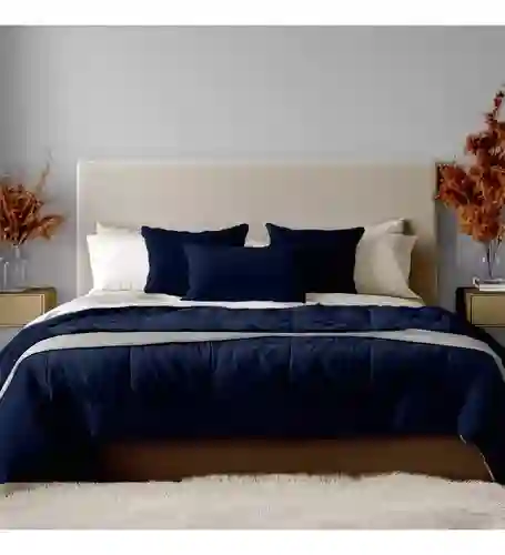 Cubrelecho Térmico Doble Funda Blue Almohadas Cama Doble Inn Home Azul Con Blanco