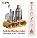 Bartender Coctelera Set Utensilios Bar Inoxidable 9 Piezas Bambú Premium Profesional