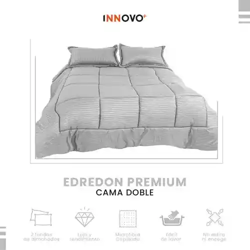 Edredon Cubrelecho Premium Cama Doble Fundas Almohadas Innovo Gris Claro