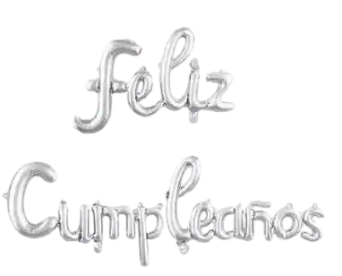 Letrero Feliz Cumpleaños Cursivo Plateado