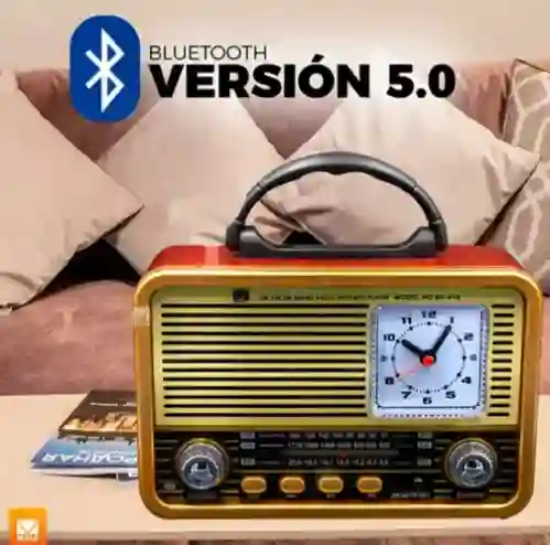 Bocina Bluetooth Radio Reloj Led Portátil Recargable Vintage