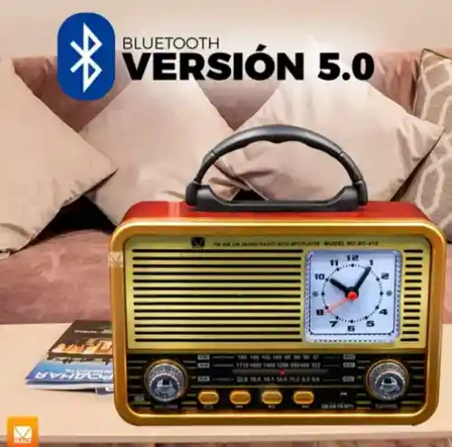 Bocina Bluetooth Radio Reloj Led Portátil Recargable Vintage