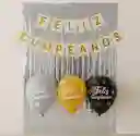 Globos De Cumpleaños R12 X 12 + Combo Cromados+ Crtina + Banderin