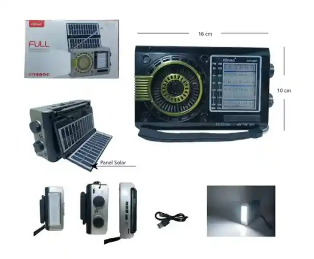 Radio Full Bandas Bluetooth Energía Solar Linterna