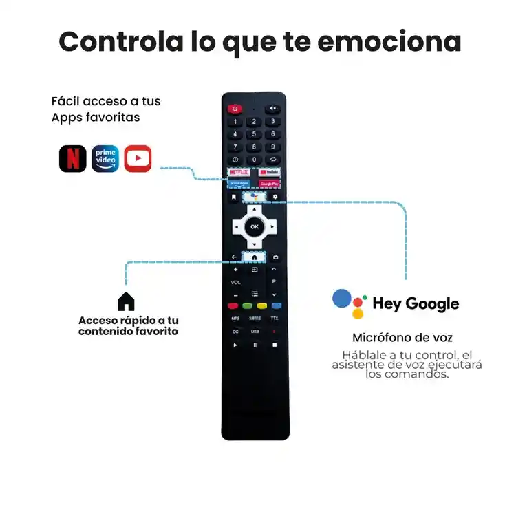 Control Remoto Compatible Con Smart Tv Challenger, Olimpo, Con Comando De Voz , Ad1799v – Repuesto, Reemplazo