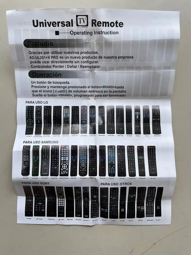 Control Remoto Universal Tv Marcas Samsung, Lg, Sony, Panasonic, Tcl, Hisense Y Más (leer Descripción Completa)