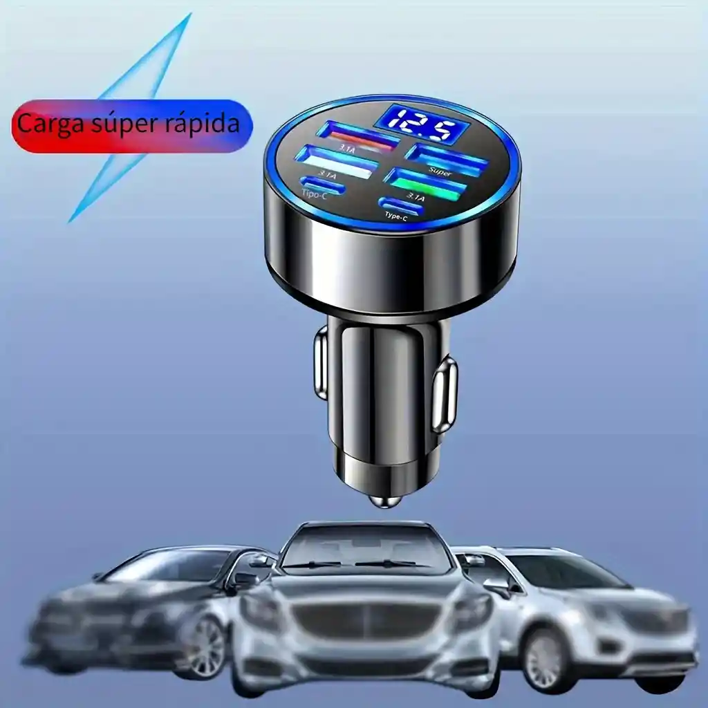 Cargador De Teléfono Para Carro 6-en-1 De Carga Rápida Puertos Usb-a Y Puertos Tipo C