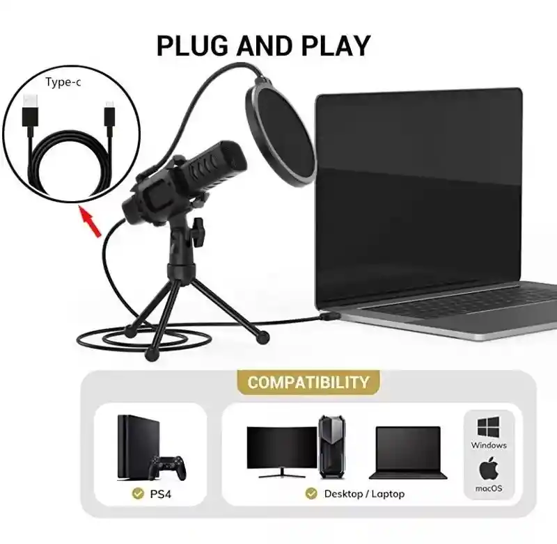 Microfono Condensador Omnidireccional Usb Compatible Android
