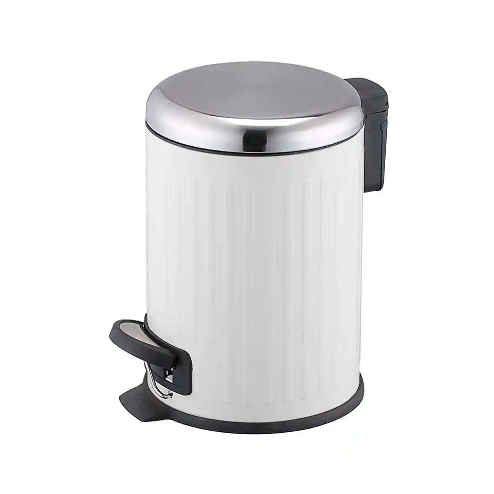Krea Basurero Con Pedal Metálico Líneas Blanco de 3 L