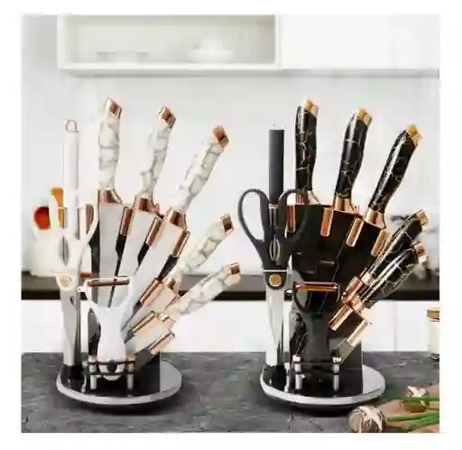 Juego Cuchillos Cocina 8 Piezas Acero Inoxidable Tipo Marmol