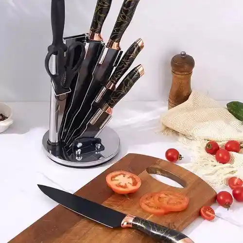 Juego Cuchillos Cocina 8 Piezas Acero Inoxidable Tipo Marmol