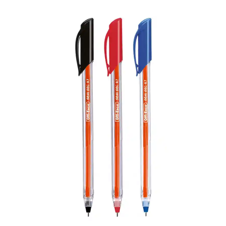 Boligrafo Semi Gel Trazo Fino X 3 Unidades Negro, Azul Y Rojo Offi Esco Oe-076f