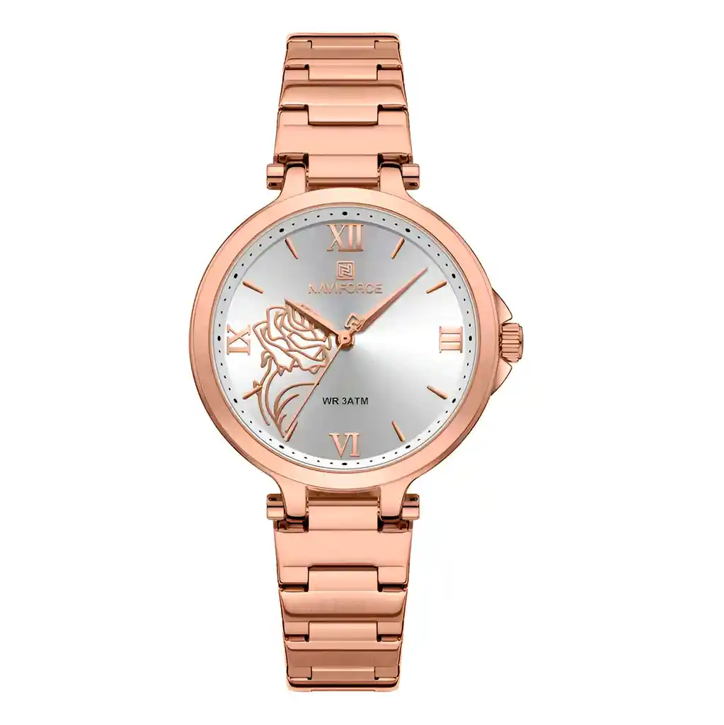 Reloj Naviforce Casual Nf5060 Mujer Flor Acero + Estuche