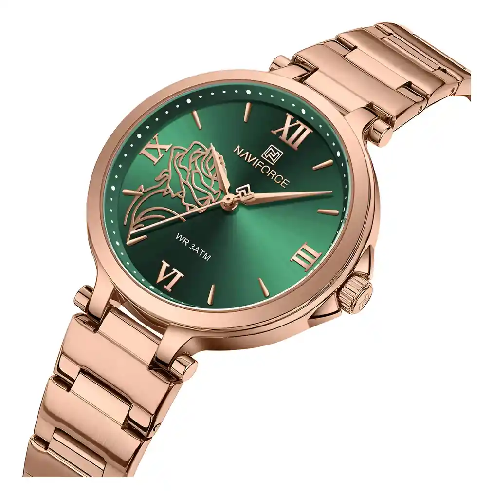 Reloj Naviforce Casual Nf5060 Mujer Flor Acero + Estuche