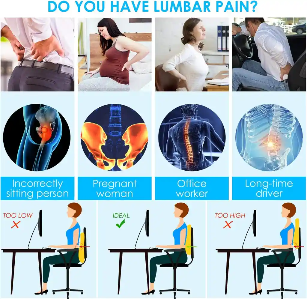 Cojin Corrector Postura Apoyo Lumbar Sillas Alivio Espalda