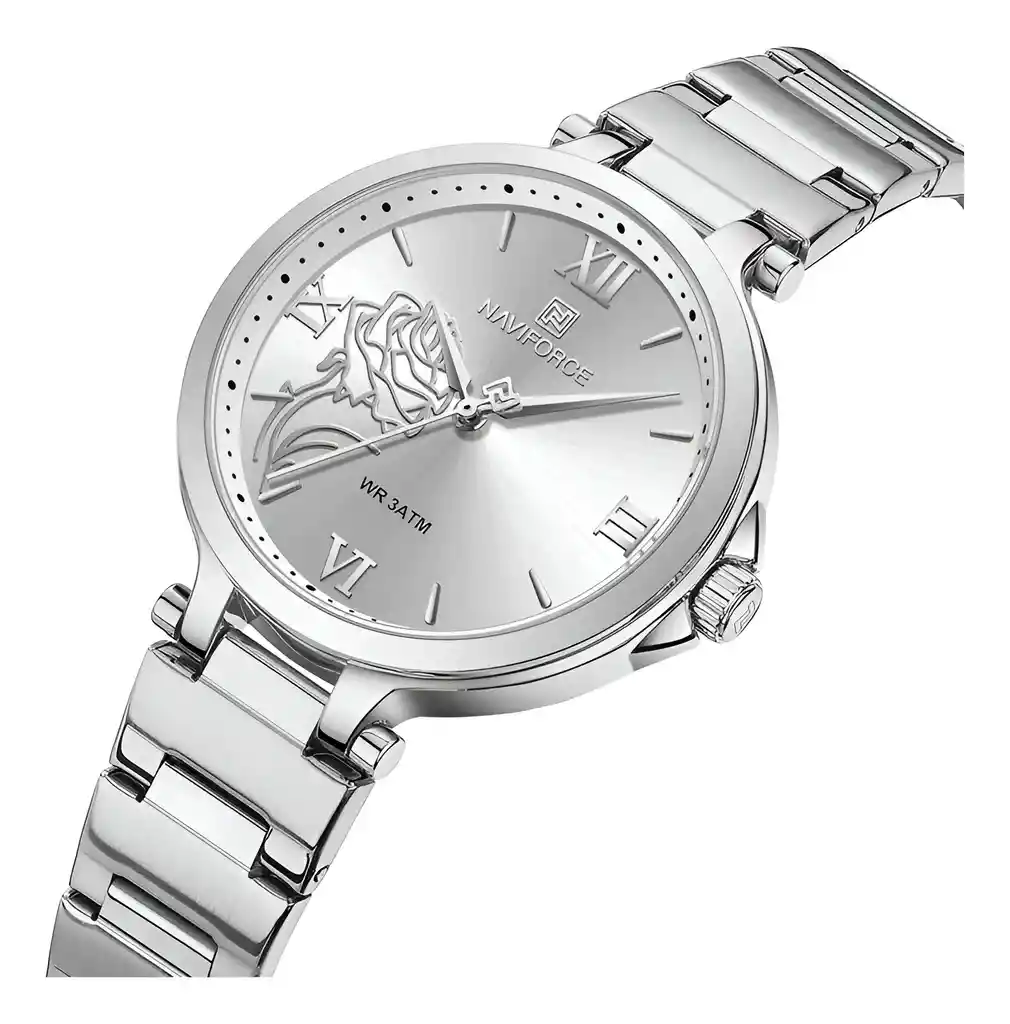 Reloj Naviforce Casual Nf5060 Mujer Flor Acero + Estuche