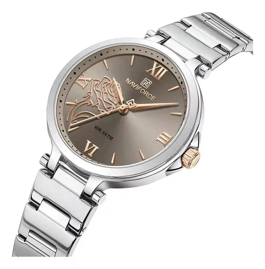 Reloj Naviforce Casual Nf5060 Mujer Flor Acero + Estuche