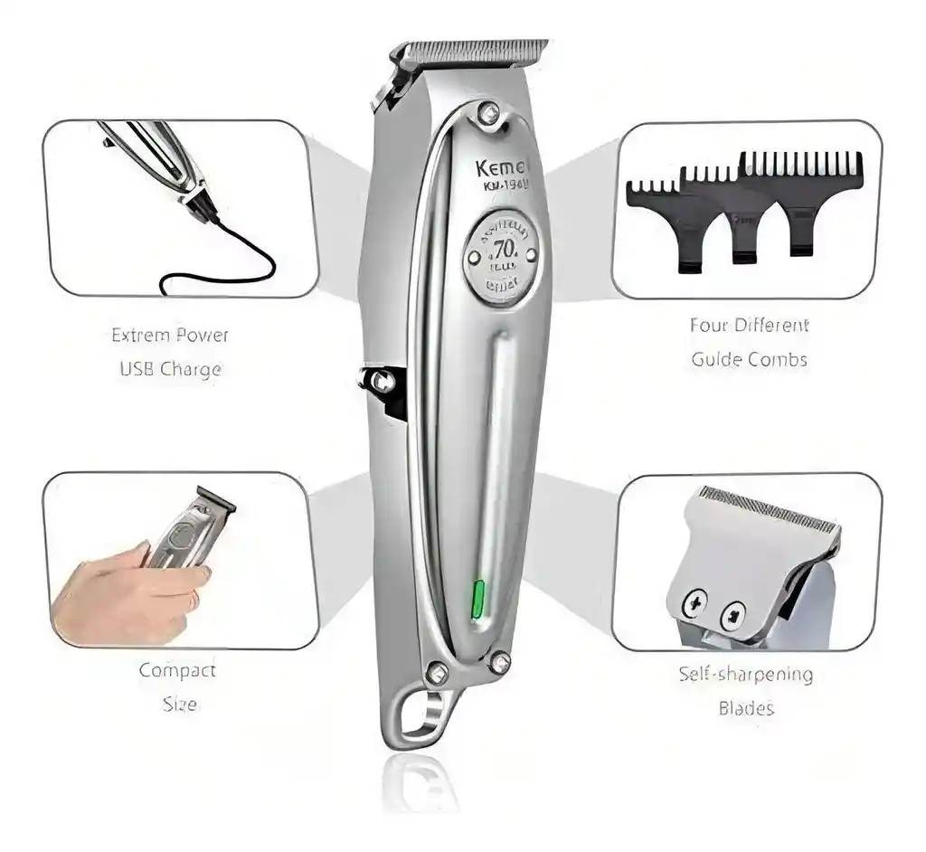 Máquina Patillera Cabello Recortadora Kemei Recargable Km-1949 Plateada 110v
