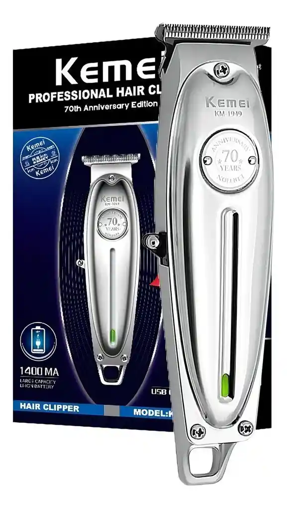 Máquina Patillera Cabello Recortadora Kemei Recargable Km-1949 Plateada 110v