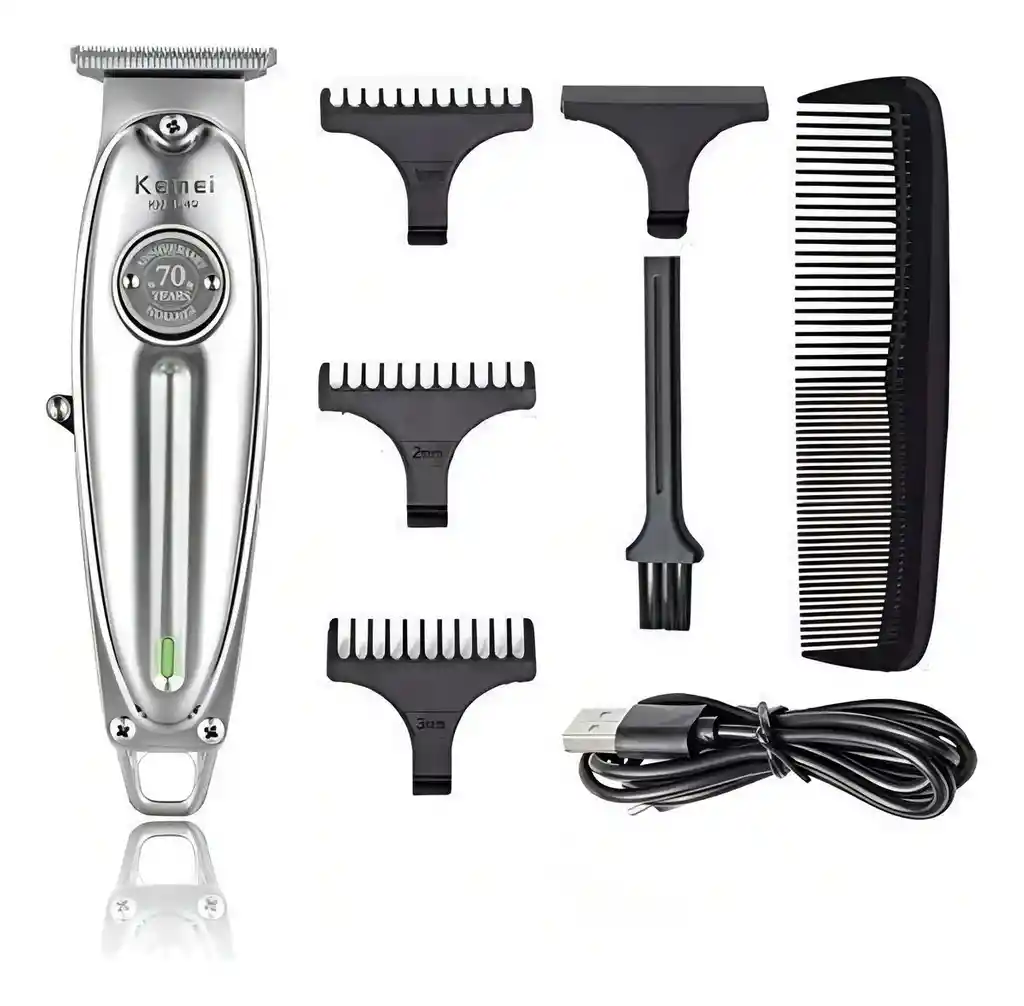 Máquina Patillera Cabello Recortadora Kemei Recargable Km-1949 Plateada 110v