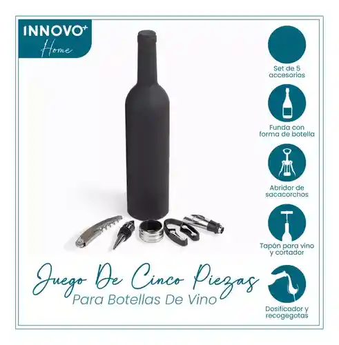 Set Destapador De Vinos Con Estuche De Lujo Botella Vino 5 Accesorios Elegante