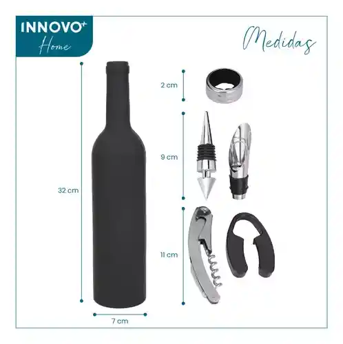 Set Destapador De Vinos Con Estuche De Lujo Botella Vino 5 Accesorios Elegante