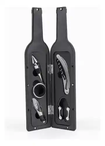 Set Destapador De Vinos Con Estuche De Lujo Botella Vino 5 Accesorios Elegante