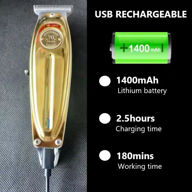 Máquina Patillera Cabello Recortadora Kemei Recargable Km-1949 Dorada 110v