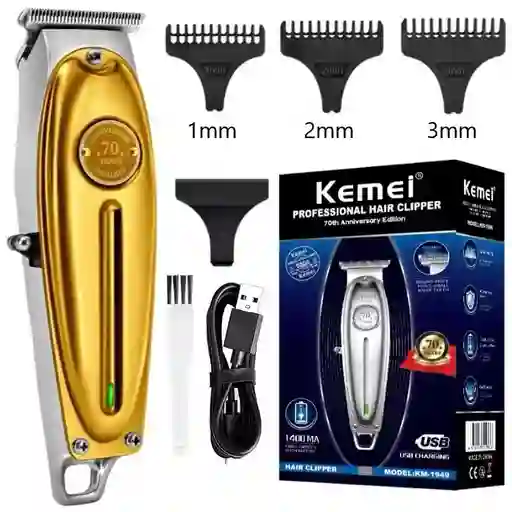 Máquina Patillera Cabello Recortadora Kemei Recargable Km-1949 Dorada 110v
