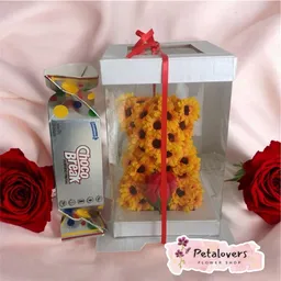 Flores Preservada Oso De Girasoles + Chocobreak Grande