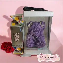 Flores Preservada Oso De Rosas Moradas + Chocobreak Grande